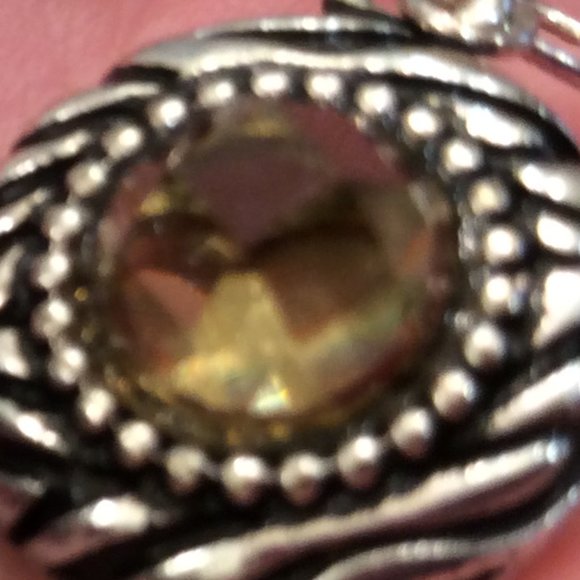 Vintage Silver Drop Earrings with Green Amber Looking Stone - Picture 4 of 15